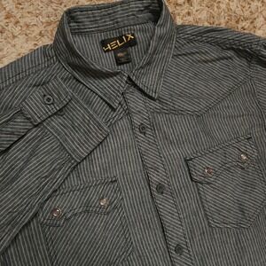 Helix Button Down Shirt Mens Medium Grey Pinstripe Western Snap Pocket L/S